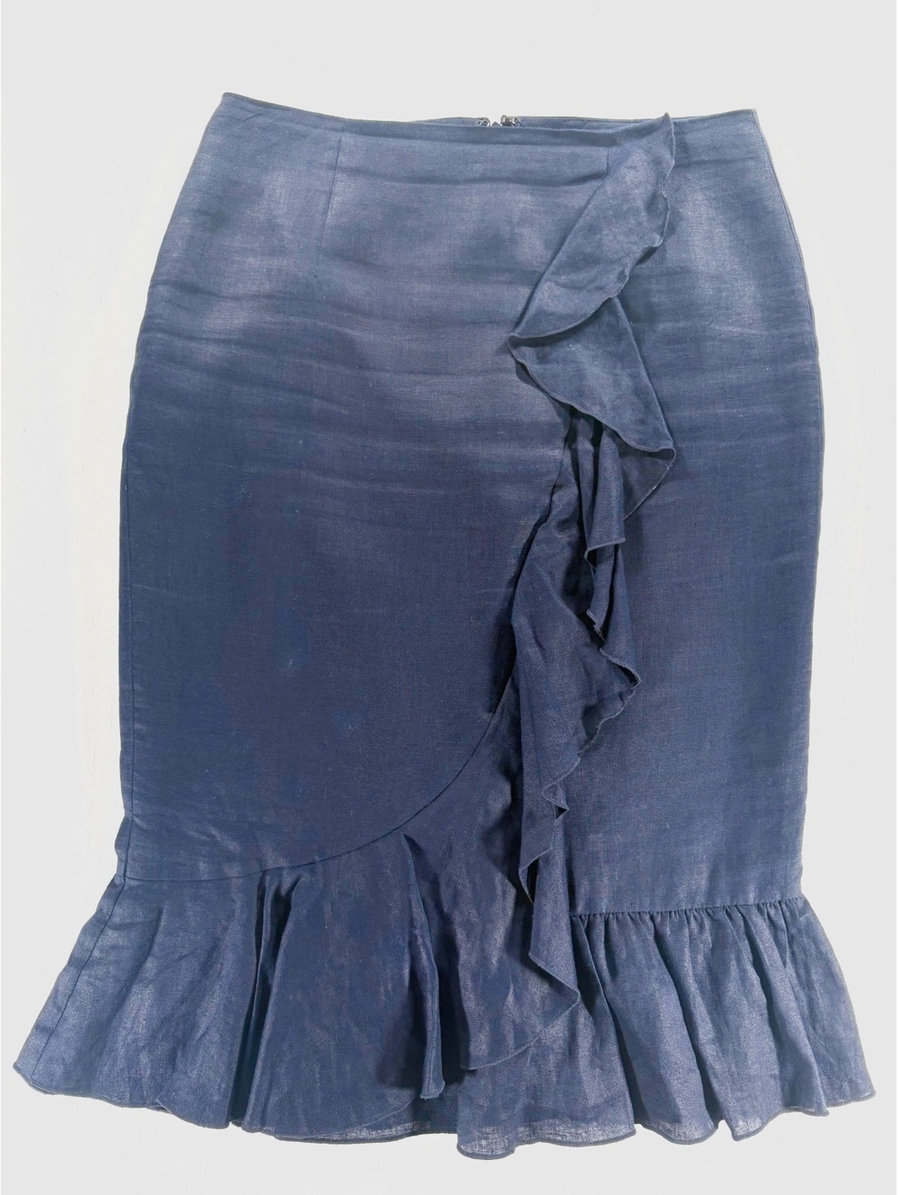 Boden Navy Linen Ruffle Trumpet Skirt Size 6 Coastal Grandmother